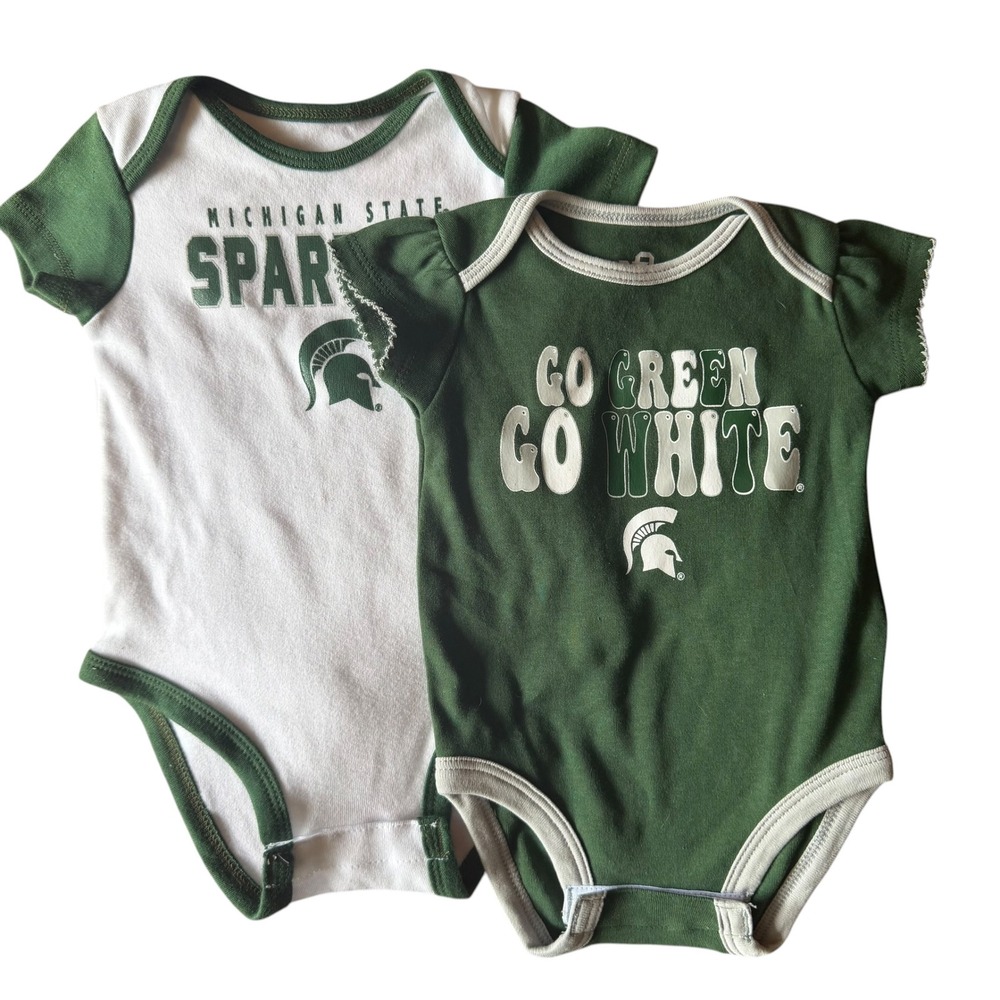 Team Athletics Michigan State Spartans Baby Bodysuit 2-Pack Green White 0-6M NEW
